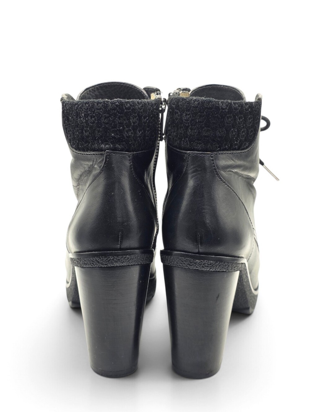 Michael Kors Kim Black Leather Lace-Up Block Heel Boots Size 7.5 - Picture 10 of 15